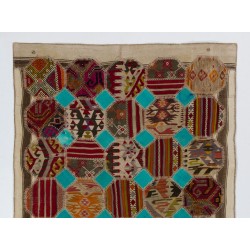 Handmade Turkish Patchwork Carpet Made from Vintage Village Kilim Rugs. 5.5 x 8.7 Ft (167 x 264 cm)