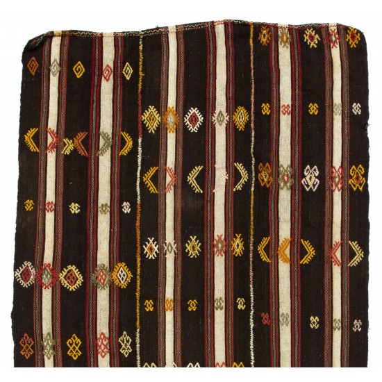 Nomadic Handwoven Turkish Kilim, Striped Vintage Rug. 5.5 x 10.3 Ft (167 x 311 cm)