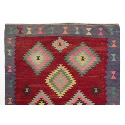 Gorgeous Vintage Handmade Kilim from Turkey, Geometric Pattern Rug. 5.6 x 7.7 Ft (168 x 233 cm)