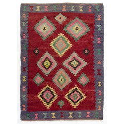 Gorgeous Vintage Handmade Kilim from Turkey, Geometric Pattern Rug. 5.6 x 7.7 Ft (168 x 233 cm)