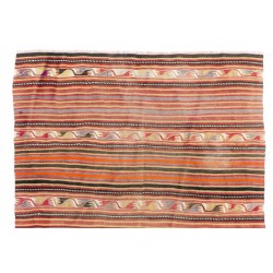 Multicolored Vintage Handmade Turkish Authentic Kilim "Flat-Weave". 100% Wool. 5.6 x 7.8 Ft (170 x 236 cm)