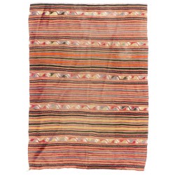 Multicolored Vintage Handmade Turkish Authentic Kilim "Flat-Weave". 100% Wool. 5.6 x 7.8 Ft (170 x 236 cm)