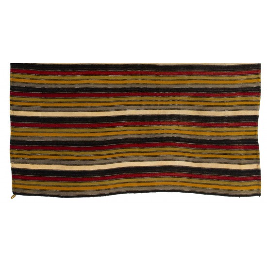 Multicolored Vintage Handmade Turkish Striped Kilim "Flat-Weave". Made of Wool. 5.7 x 5.9 Ft (172 x 178 cm)
