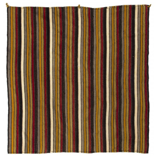 Multicolored Striped Vintage Handmade Turkish Authentic Kilim "Flat-Weave". 100% Wool. 5.7 x 5.9 Ft (172 x 178 cm)