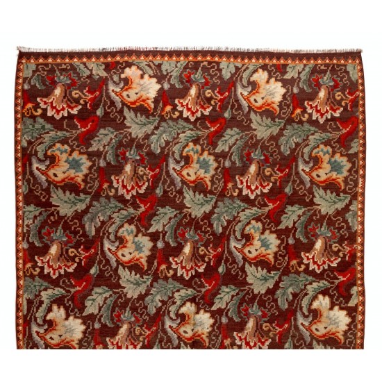 Bessarabian Vintage Hand-Woven Moldovian Wool Kilim, Unique Floral Pattern 50 years old Kilim Rug. 5.7 x 9.5 Ft (172 x 289 cm)