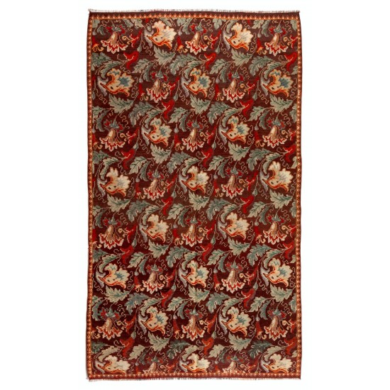Bessarabian Vintage Hand-Woven Moldovian Wool Kilim, Unique Floral Pattern 50 years old Kilim Rug. 5.7 x 9.5 Ft (172 x 289 cm)