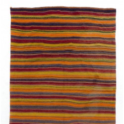 Striped Handwoven Vintage Turkish Double Sided Runner Kilim for Hallway Decor, 100% Wool. 5.8 x 12.6 Ft (174 x 384 cm)