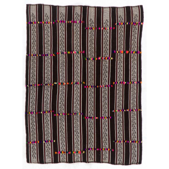 Multicolored Vintage Handmade Turkish Authentic Kilim "Flat-Weave". 100% Wool. 5.8 x 7.5 Ft (175 x 227 cm)