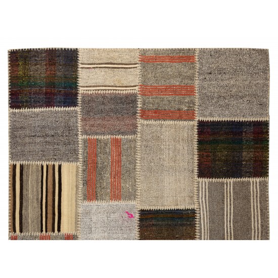 Contemporary Handmade Patchwork Kilim Rug, Flat-Weave Floor Covering. 5.9 x 8.4 Ft (177 x 255 cm)