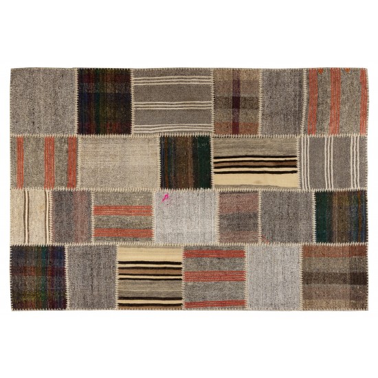 Contemporary Handmade Patchwork Kilim Rug, Flat-Weave Floor Covering. 5.9 x 8.4 Ft (177 x 255 cm)