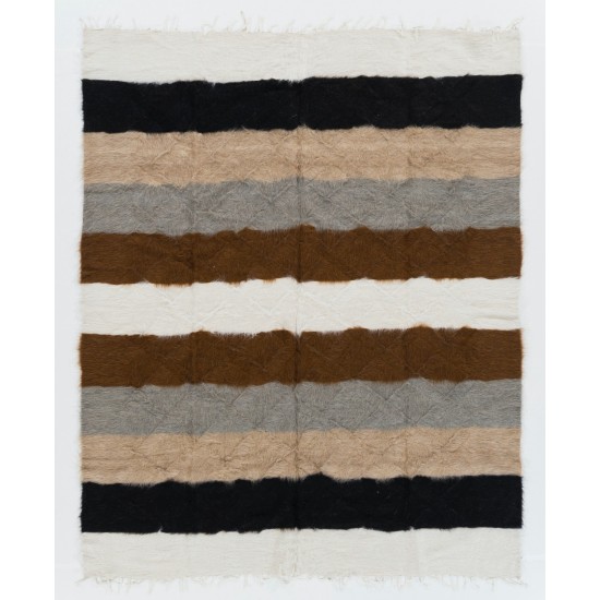 Handmade Soft Mohair Wool Kilim Rug, Vintage Cotton Bed Cover, Sofa Throw.. 6 x 7.4 Ft (180 x 223 cm)