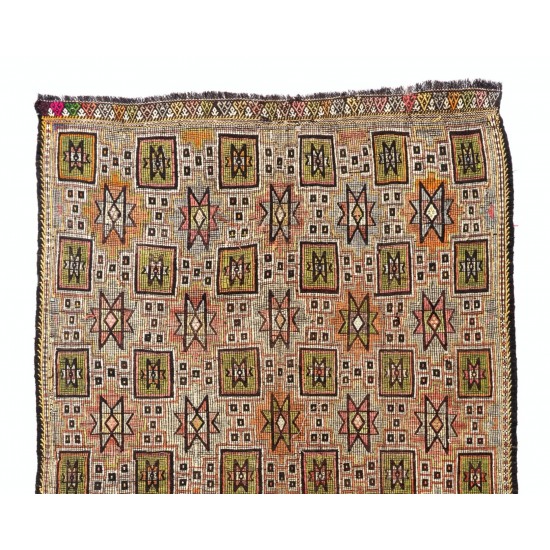 Multicolored Vintage Handwoven Anatolian Wool Kilim Rug with Geometric Design. 6 x 9.9 Ft (180 x 300 cm)