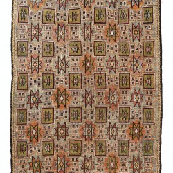 Multicolored Vintage Handwoven Anatolian Wool Kilim Rug with Geometric Design. 6 x 9.9 Ft (180 x 300 cm)