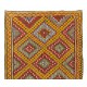 Fantastic Vintage Turkish Kilim with Geometric Design in Red, Yellow, Green, Gray Colors. 6 x 10.7 Ft (185 x 324 cm)