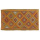 Fantastic Vintage Turkish Kilim with Geometric Design in Red, Yellow, Green, Gray Colors. 6 x 10.7 Ft (185 x 324 cm)