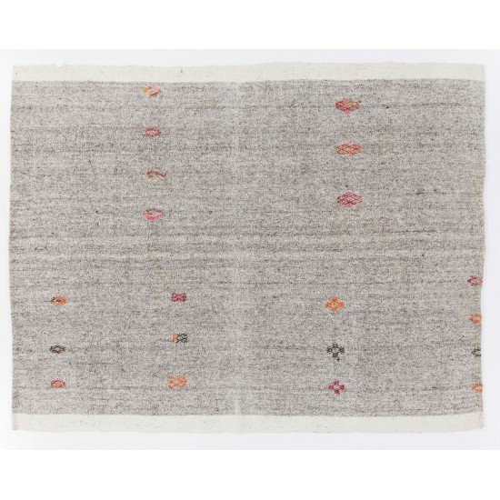 Nomadic Handwoven Turkish Kilim, Authentic Vintage Rug. 6.2 x 8 Ft (186 x 242 cm)