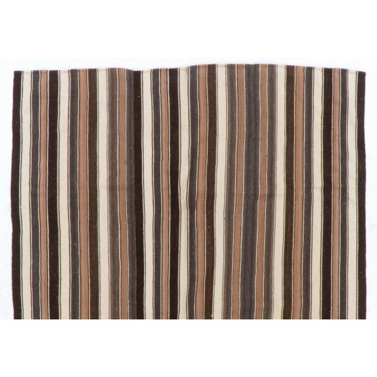 Handwoven Vintage Anatolian Kilim (Flat-weave) with Vertical Bands, 100% Wool. 6.2 x 8.8 Ft (186 x 268 cm)
