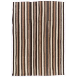 Handwoven Vintage Anatolian Kilim (Flat-weave) with Vertical Bands, 100% Wool. 6.2 x 8.8 Ft (186 x 268 cm)
