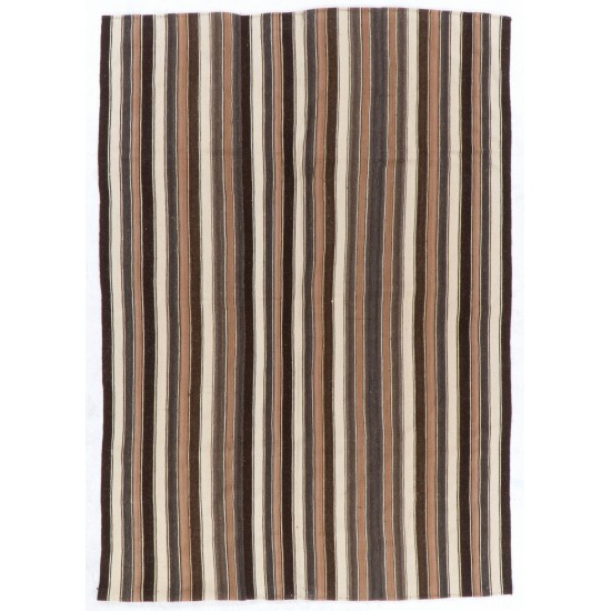 Handwoven Vintage Anatolian Kilim (Flat-weave) with Vertical Bands, 100% Wool. 6.2 x 8.8 Ft (186 x 268 cm)