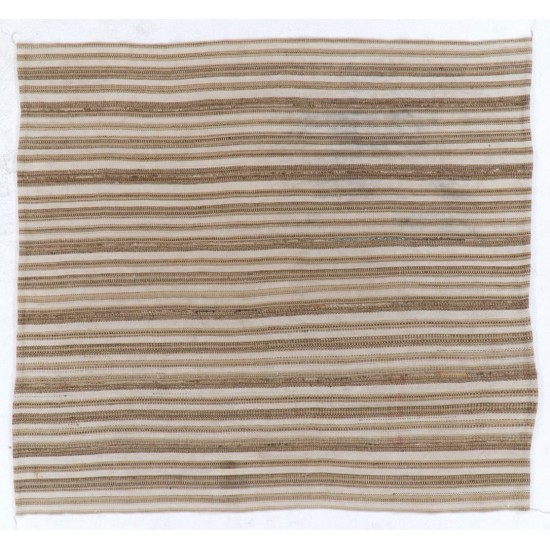 Handwoven Vintage Anatolian Kilim (Flat-weave) with Vertical Bands, 100% Wool. 6.2 x 6.7 Ft (187 x 203 cm)