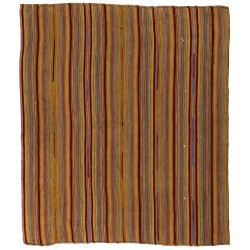 Handwoven Vintage Anatolian Kilim (Flat-weave) with Vertical Bands, 100% Wool. 6.2 x 7.2 Ft (188 x 217 cm)