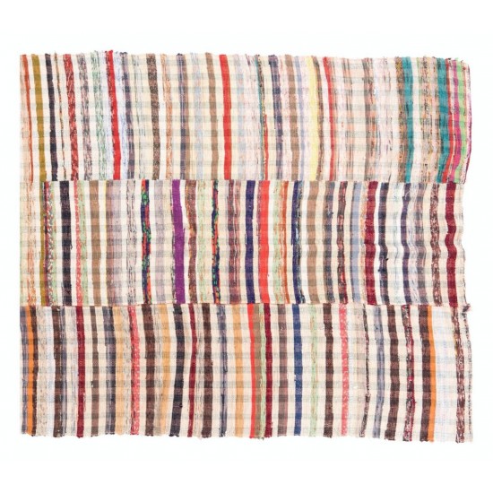 Vintage Striped Kilim (Reversible) for Home & Office,  Handwoven Turkish Rag Rug. 6.3 x 6.4 Ft (190 x 195 cm)