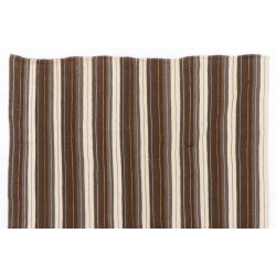 Handwoven Vintage Anatolian Kilim Made of Natural Undyed Organic Wool, Ivory & Brown Color Rug. 6.3 x 7.9 Ft (190 x 240 cm)