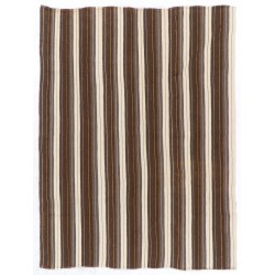 Handwoven Vintage Anatolian Kilim Made of Natural Undyed Organic Wool, Ivory & Brown Color Rug. 6.3 x 7.9 Ft (190 x 240 cm)