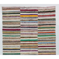 Lovely Multicolored Striped Double Sided Kilim, Vintage Handwoven Rag Rug. 6.3 x 11.4 Ft (190 x 345 cm)