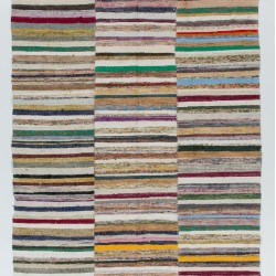 Lovely Multicolored Striped Double Sided Kilim, Vintage Handwoven Rag Rug. 6.3 x 11.4 Ft (190 x 345 cm)