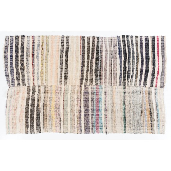 Vintage Striped Kilim (Reversible) for Home & Office, Handwoven Turkish Rug. 6.4 x 10.2 Ft (195 x 308 cm)