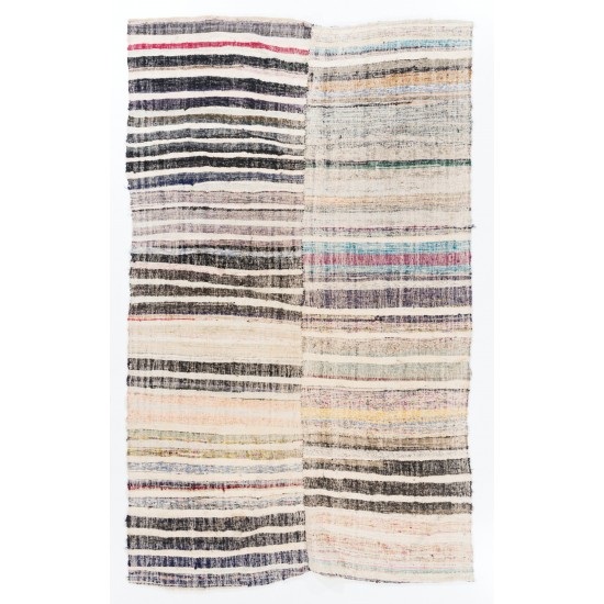 Vintage Striped Kilim (Reversible) for Home & Office, Handwoven Turkish Rug. 6.4 x 10.2 Ft (195 x 308 cm)