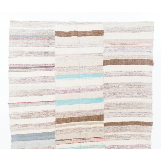 Lovely Multicolored Striped Double Sided Kilim, Vintage Handwoven Rag Rug. 6.4 x 11.4 Ft (195 x 345 cm)