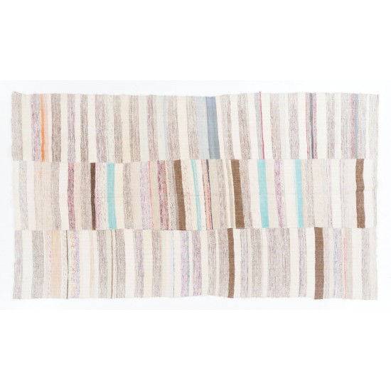 Lovely Multicolored Striped Double Sided Kilim, Vintage Handwoven Rag Rug. 6.4 x 11.4 Ft (195 x 345 cm)