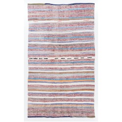 Late 20th Century Striped Double Sided Kilim, Vintage Handwoven Cotton Rug. 6.5 x 11 Ft (198 x 335 cm)