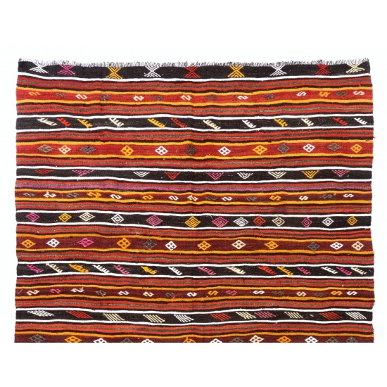 Handwoven Vintage Turkish Kilim Made of Natural Natural Brown and Beige Wool. 6.6 x 10 Ft (200 x 306 cm)