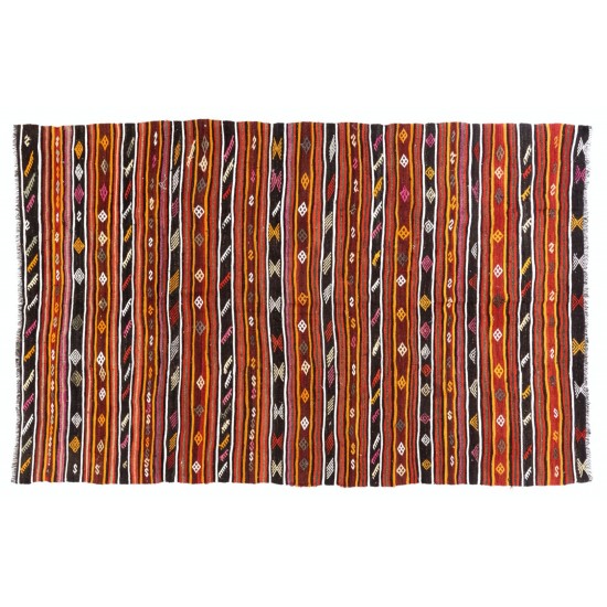 Handwoven Vintage Turkish Kilim Made of Natural Natural Brown and Beige Wool. 6.6 x 10 Ft (200 x 306 cm)