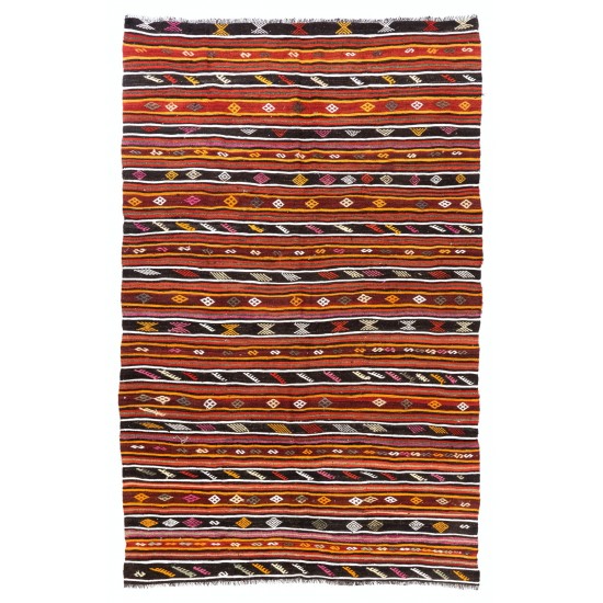 Handwoven Vintage Turkish Kilim Made of Natural Natural Brown and Beige Wool. 6.6 x 10 Ft (200 x 306 cm)