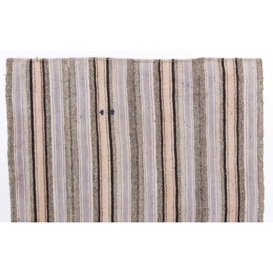 Striped Handmade Turkish Kilim, Vintage Wool and Cotton Rug. 6.9 x 9 Ft (210 x 275 cm)