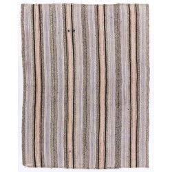 Striped Handmade Turkish Kilim, Vintage Wool and Cotton Rug. 6.9 x 9 Ft (210 x 275 cm)