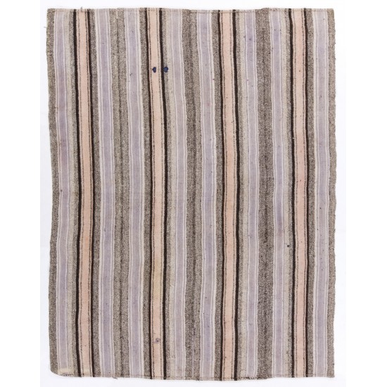 Striped Handmade Turkish Kilim, Vintage Wool and Cotton Rug. 6.9 x 9 Ft (210 x 275 cm)