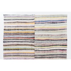 Lovely Multicolored Striped Double Sided Kilim, Vintage Handwoven Rag Rug. 6.9 x 9.7 Ft (210 x 295 cm)