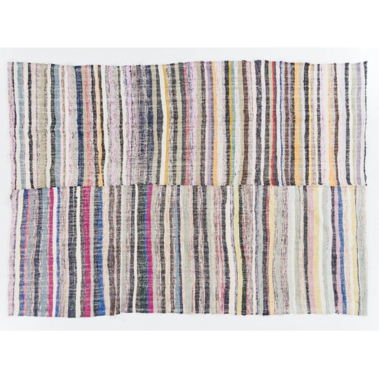 Lovely Multicolored Striped Double Sided Kilim, Vintage Handwoven Rag Rug. 6.9 x 9.7 Ft (210 x 295 cm)