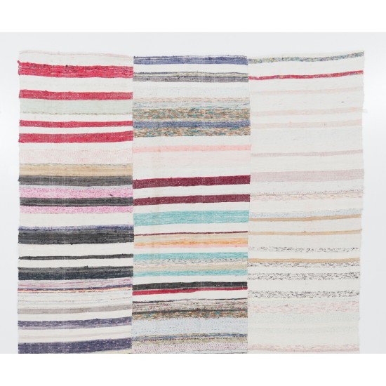 Vintage Striped Kilim (Reversible) for Home & Office,  Handwoven Turkish Rag Rug. 7 x 11.9 Ft (212 x 360 cm)