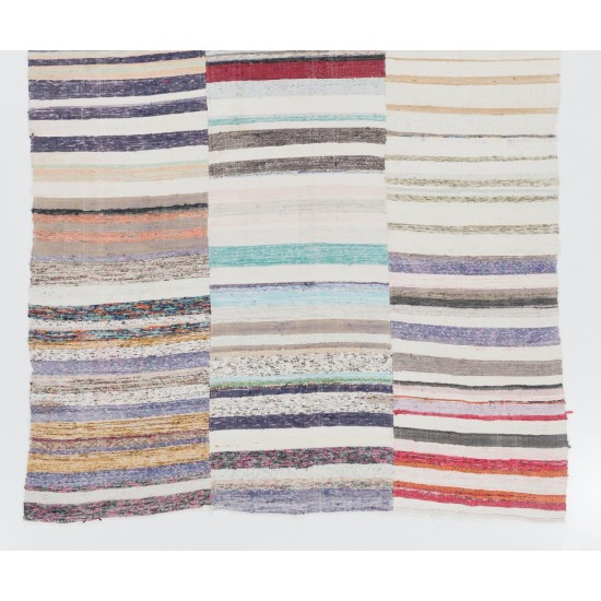 Vintage Striped Kilim (Reversible) for Home & Office,  Handwoven Turkish Rag Rug. 7 x 11.9 Ft (212 x 360 cm)