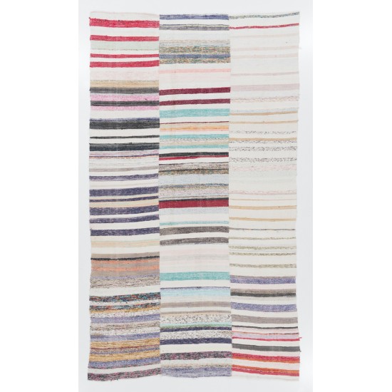 Vintage Striped Kilim (Reversible) for Home & Office,  Handwoven Turkish Rag Rug. 7 x 11.9 Ft (212 x 360 cm)