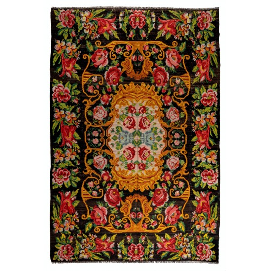 Bessarabian Hand-Woven Floral Pattern Moldovian Kilim, One-of-a-Kind 100% Sheep Wool Vintage Rug. 7.6 x 11.2 Ft (230 x 340 cm)