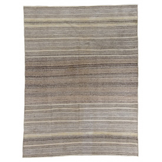 Traditional 1975s Hand-Woven Turkish Kilim Rug. Hemp & Goat Hair Floor Covering. 7.8 x 10.2 Ft (235 x 310 cm)