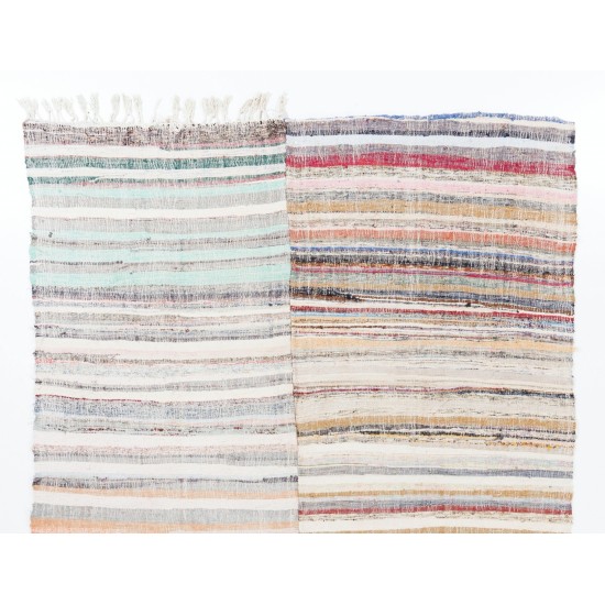 Large Lovely Multicolored Striped Double Sided Kilim, Vintage Handwoven Rag Rug. 7.8 x 11.9 Ft (236 x 360 cm)