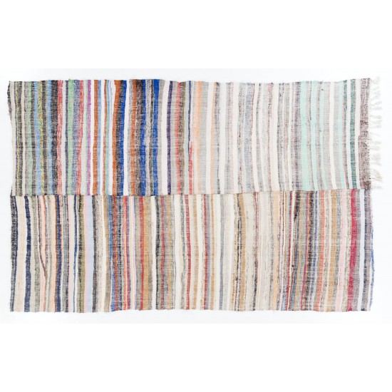 Large Lovely Multicolored Striped Double Sided Kilim, Vintage Handwoven Rag Rug. 7.8 x 11.9 Ft (236 x 360 cm)